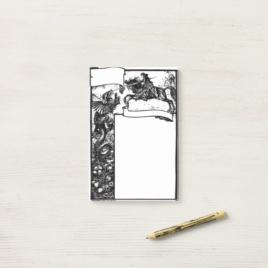 Mittelalter Drache und Ritter Post-it Klebezettel (Auf Schreibtisch)