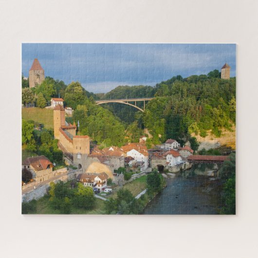 Mittelalter Freiburg Schweizer Städtchen Puzzle (Horizontal)