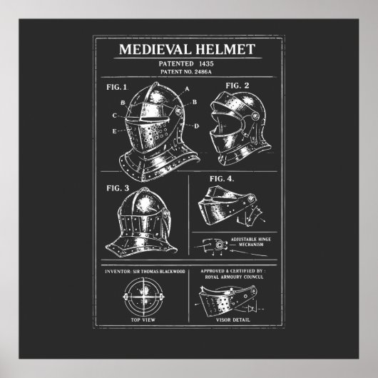 Mittelalter-Helm-Blueprint Poster (Vorne)