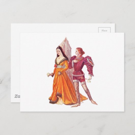 Mittelalter Herr und Frau Postkarte (Vorne/Hinten)