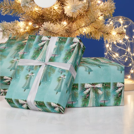 Mittelalter Moderne blaue Glocken Silberne Schleif Geschenkpapier (Feiertage)