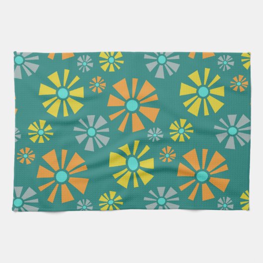 Mittelalter Moderne Blume Aquamarin Geschirrtuch (Horizontal)