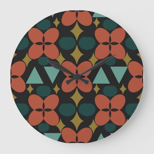 Mittelalter Moderne Blume Diamond Black Große Wanduhr (Vorderseite)