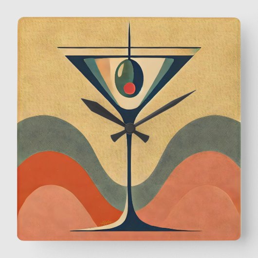 Mittelalter Moderne "Pimento olive martini wave" Quadratische Wanduhr (Vorderseite)