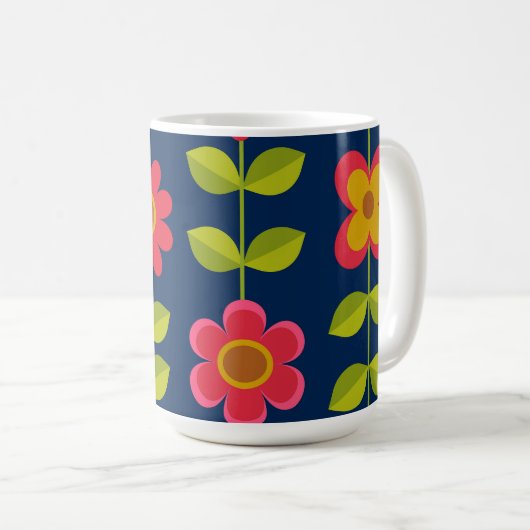 Mittelalter Moderne rote Blume mit Blätter Kaffeetasse (VorderseiteRechts)