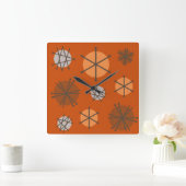 Mittelalter Moderne Sternexplosionen Burnt Orange Quadratische Wanduhr (Zuhause)