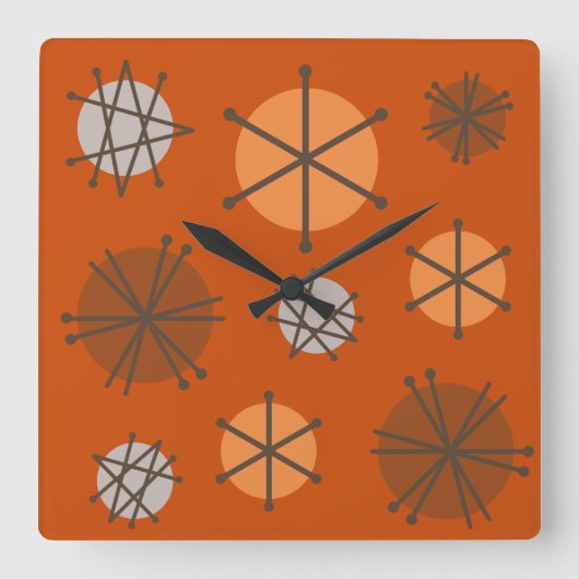 Mittelalter Moderne Sternexplosionen Burnt Orange Quadratische Wanduhr (Vorderseite)