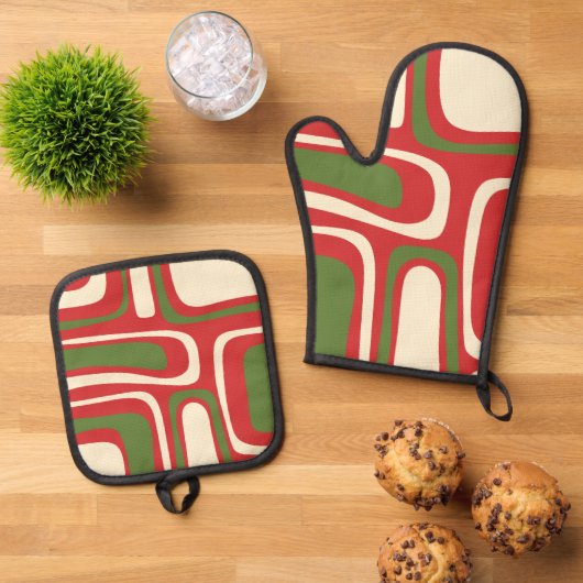 Mittelalter Moderne Weihnachtspalmsprings Abstrakt Ofenhandschuh & Topflappen-Set (Oben Unten)