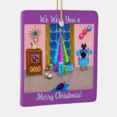 Mittelalter Moderne Weihnachtszeit Atomic Age Cats Keramikornament (Rechts)