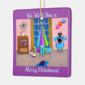 Mittelalter Moderne Weihnachtszeit Atomic Age Cats Keramikornament (Links)