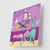 Mittelalter Moderne Windhundkunst Quadratische Wanduhr (Winkel)