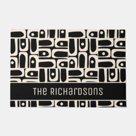 Mittelalter Modernes Abstraktes Schwarz-Creme-Piqu Fußmatte