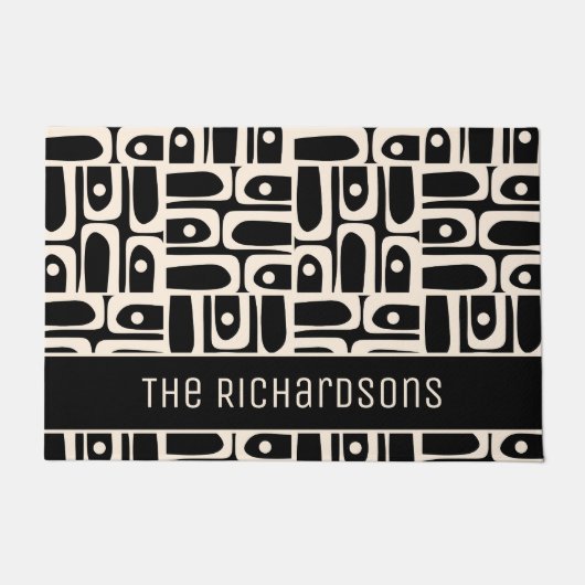 Mittelalter Modernes Abstraktes Schwarz-Creme-Piqu Fußmatte (Vorderseite)