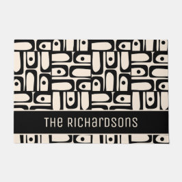 Mittelalter Modernes Abstraktes Schwarz-Creme-Piqu Fußmatte