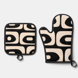 Mittelalter Modernes Minimalistisches Schwarzcreme Ofenhandschuh & Topflappen-Set