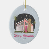 Mittelalter Modernes Pink House Weihnachten Keramik Ornament (Rechts)