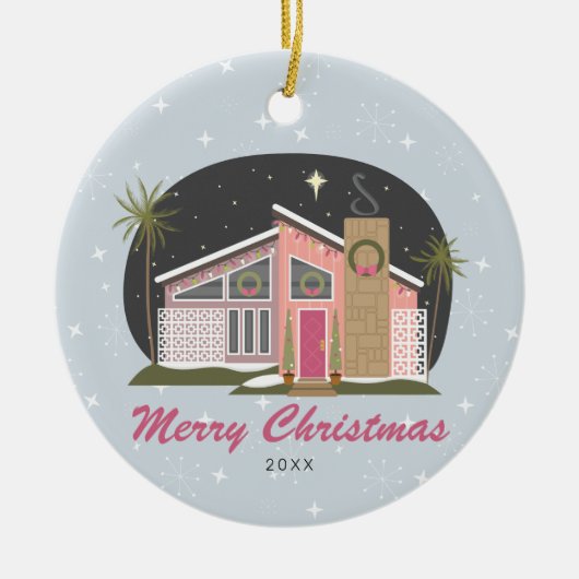 Mittelalter Modernes Pink House Weihnachten Keramik Ornament (Vorne)