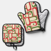 Mittelalter Modernes Piquet Retro Weihnachtsmuster Ofenhandschuh & Topflappen-Set (Vorderseite/Rückseite)