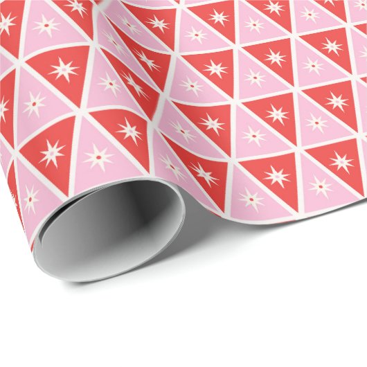 Mittelalter Modernes Weihnachtsdreieck Rot und Ros Geschenkpapier (Rolleneckpunkt)