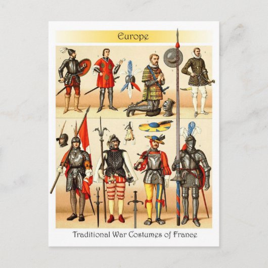 Mittelalter Traditionelle Kriegskostüme Frankreich Postkarte (Vorderseite)