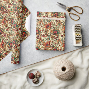 Mittelalterlich inspiriertes florales Paisleymuste Geschenkpapier