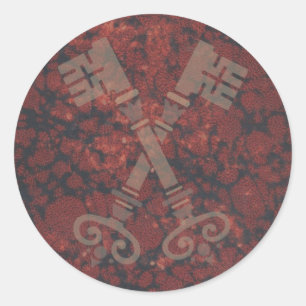 Mittelalterliche 21. Schlüssel gegen dunkelroten Runder Aufkleber