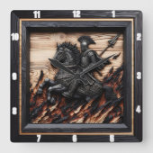 Mittelalterliche Auflage: Kunst der Holzkunst Quadratische Wanduhr (Vorderseite)