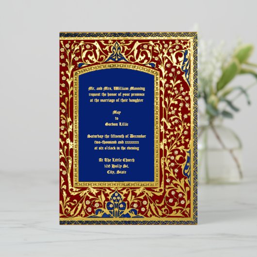 Mittelalterliche, beleuchtete Blumenzellenhochzeit Folieneinladung (Stehend vorne)