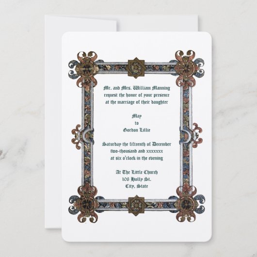 Mittelalterliche, beleuchtete Rahmen Einladung (Vorderseite)