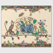MITTELALTERLICHE BESTIÄRE HUNTER CAT, BIRD UND FAL GESCHENKPAPIER (Flach)