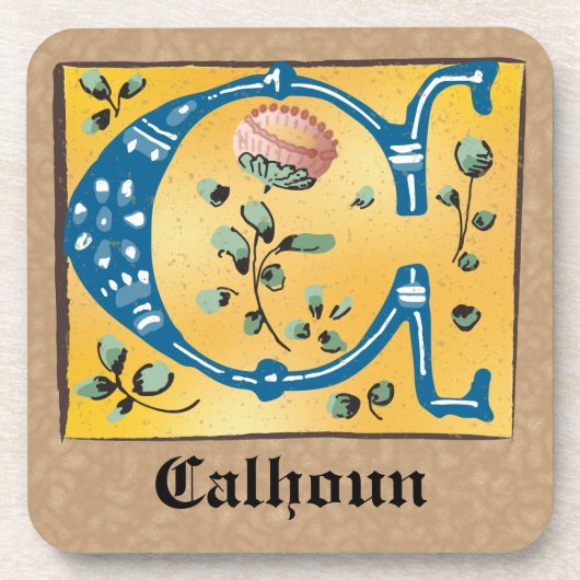 mittelalterliche blorbeleuchtete Buchstaben C Mono Getränkeuntersetzer (Vorderseite)