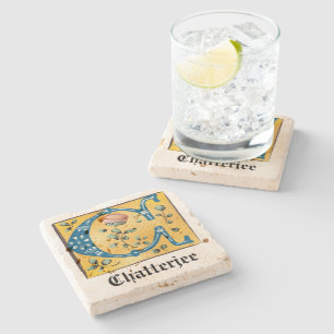 mittelalterliche blorbeleuchtete Buchstaben C Mono Steinuntersetzer