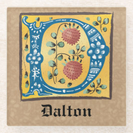 mittelalterliche blorbeleuchtete Buchstaben D Mono Glasuntersetzer