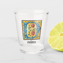 mittelalterliche blorbeleuchtete Buchstaben D Mono Schnapsglas