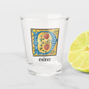 mittelalterliche blorbeleuchtete Buchstaben D Mono Schnapsglas