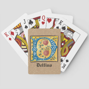 mittelalterliche blorbeleuchtete Buchstaben D Mono Spielkarten