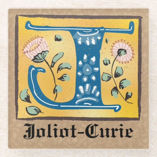 mittelalterliche blorbeleuchtete Buchstaben J Mono Glasuntersetzer (Vorderseite)