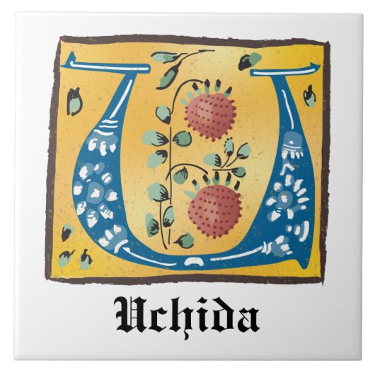 mittelalterliche blorbeleuchtete Buchstaben U Mono Fliese (Vorderseite)