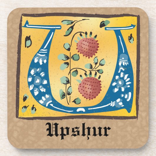 mittelalterliche blorbeleuchtete Buchstaben U Mono Getränkeuntersetzer (Vorderseite)