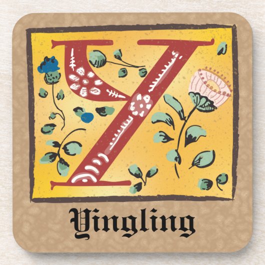 mittelalterliche blorbeleuchtete Buchstaben Y Mono Getränkeuntersetzer (Vorderseite)