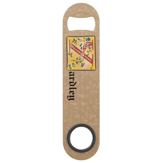 mittelalterliche blorbeleuchtete Buchstaben Y Mono Speed Flaschenöffner (Vorderseite)