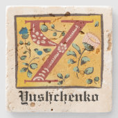 mittelalterliche blorbeleuchtete Buchstaben Y Mono Steinuntersetzer (Vorderseite)