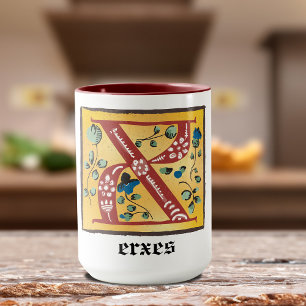 mittelalterliche blorbeleuchtete Letter X Monogram Tasse