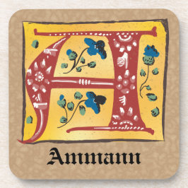 mittelalterliche blorleuchte Letter A Monogramm Getränkeuntersetzer