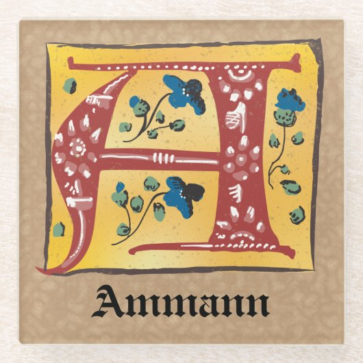 mittelalterliche blorleuchte Letter A Monogramm Glasuntersetzer (Vorderseite)