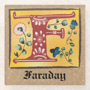 mittelalterliche blorleuchte Letter F Monogramm Glasuntersetzer