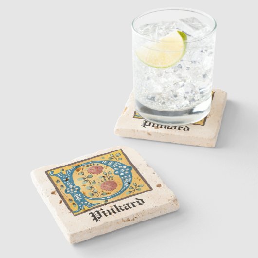 mittelalterliche blorleuchte Letter P Monogramm Steinuntersetzer (Seitenansicht)