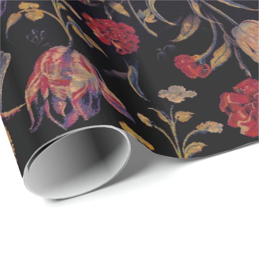 Mittelalterliche Blume auf Schwarz Geschenkpapier (Rolleneckpunkt)