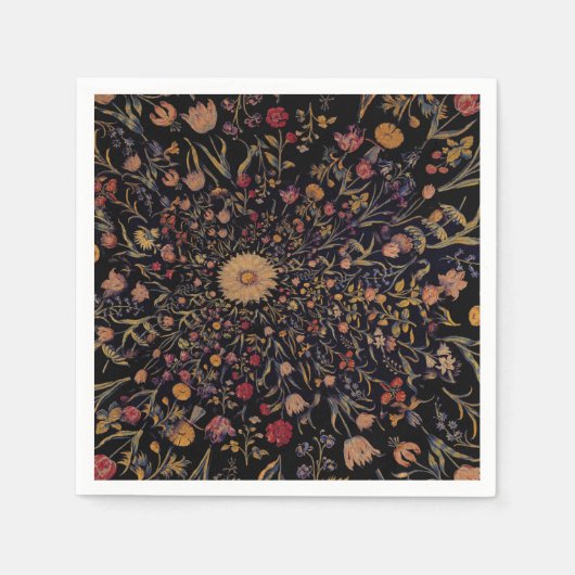 Mittelalterliche Blume auf Schwarz Serviette (Vorderseite)