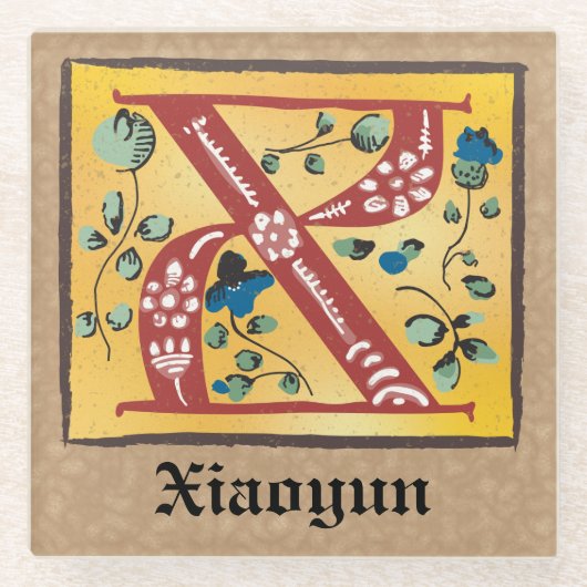 mittelalterliche blutleuchte Letter X Monogramm Glasuntersetzer (Vorderseite)